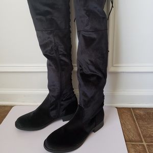 Black Velvet Thigh High Boots Size 7 1/2
